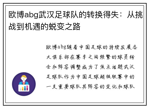 欧博abg武汉足球队的转换得失：从挑战到机遇的蜕变之路