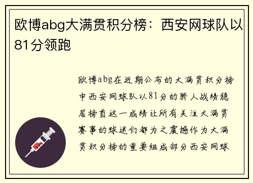 欧博abg大满贯积分榜：西安网球队以81分领跑